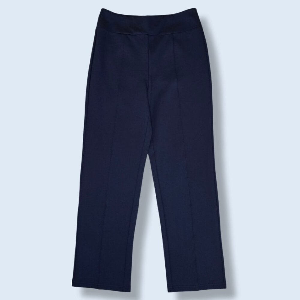 HALARA Navy Straight Leg Pintuck Work Pants w/ Slit Embellishment